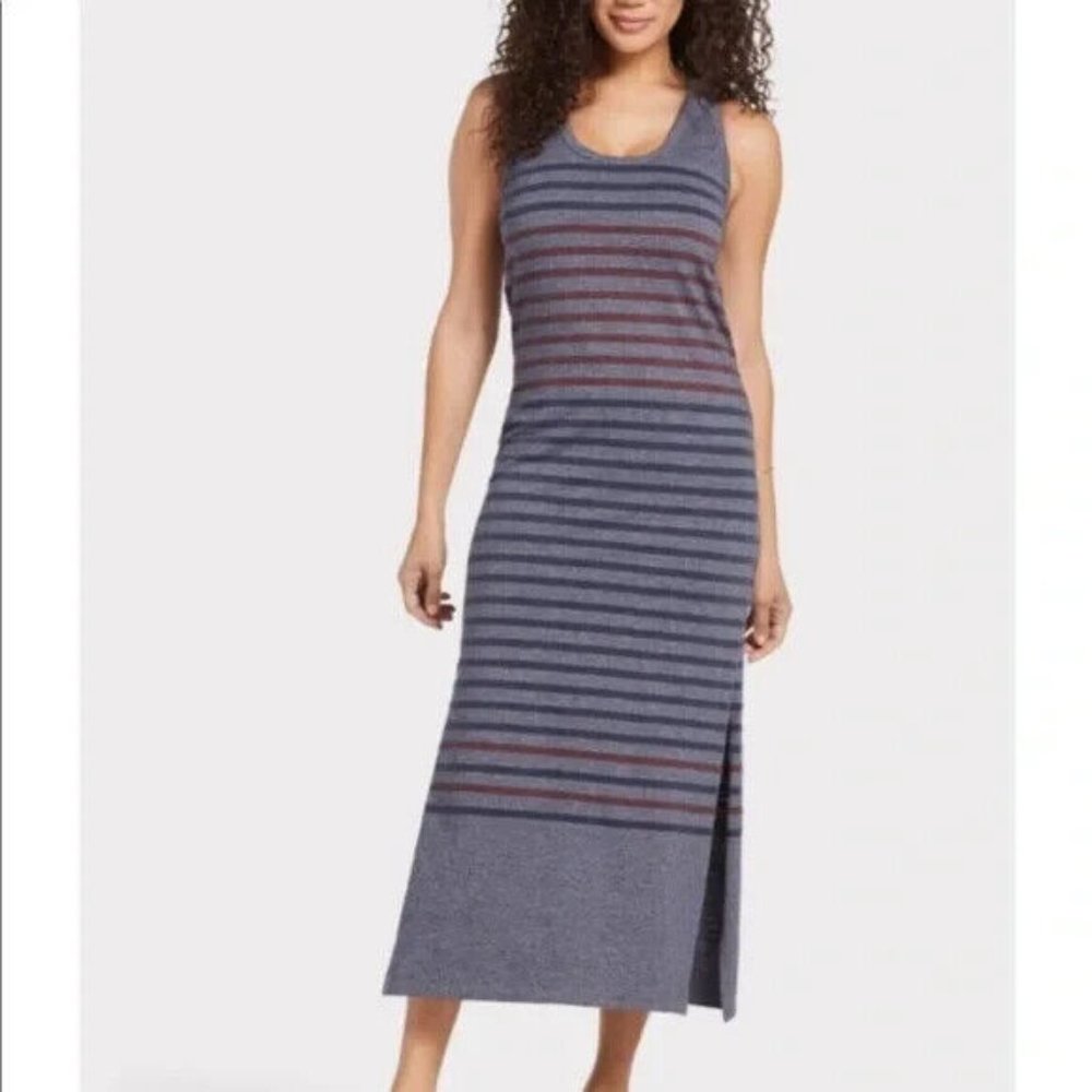 Sundry‎ 1 Maxi Dress Small Blue Striped Racerback Side Slits Sleeveless
